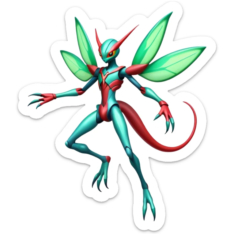  Cool Edgy Shiny Futuristic Ethereal Legendary Scizor-Deoxys-Digimon-Flygon-hybrid full body sticker