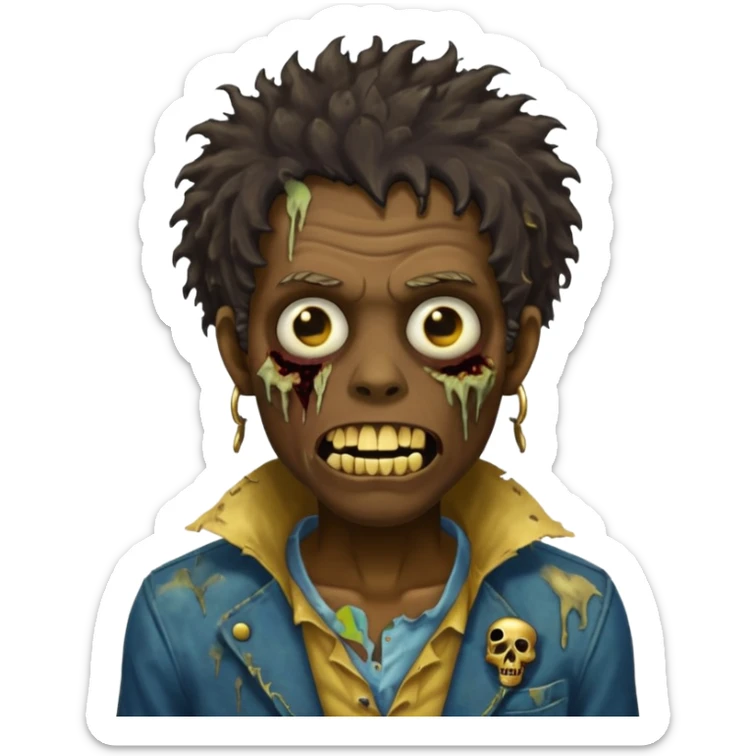 faça um homem zumbi, de cabelo crespo mostrando o dente de ouro sticker