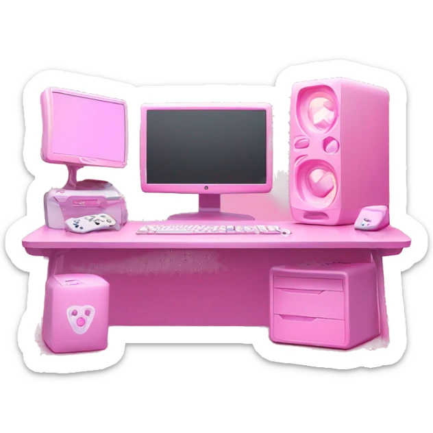 KAWAII PINK GAMING COMPUTER SETUP WITH RGB PINK GIRLY gaming setup LIGHTPINK sticker