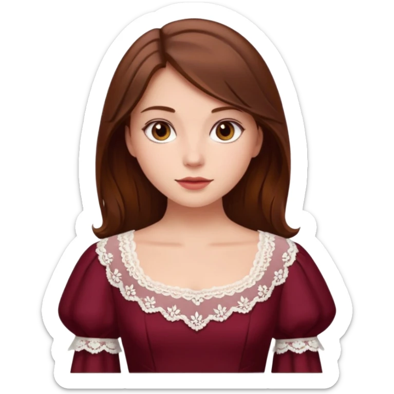 Bordo elbise giyen ama beyaz danteller olan çok guzel kahverengi saçlı bir kız resimi sticker
