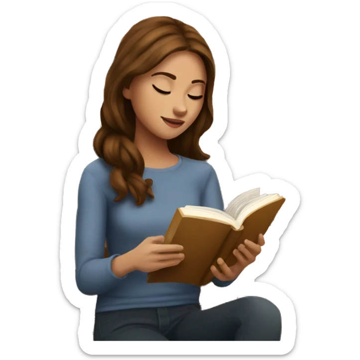 A girl with medium brown hair read a book in coffee shop sticker