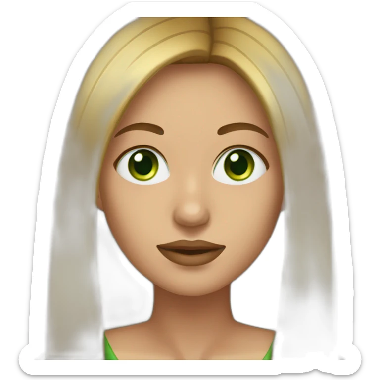 Woman with long straight brown hair with gold nose ring with green eyes sticker