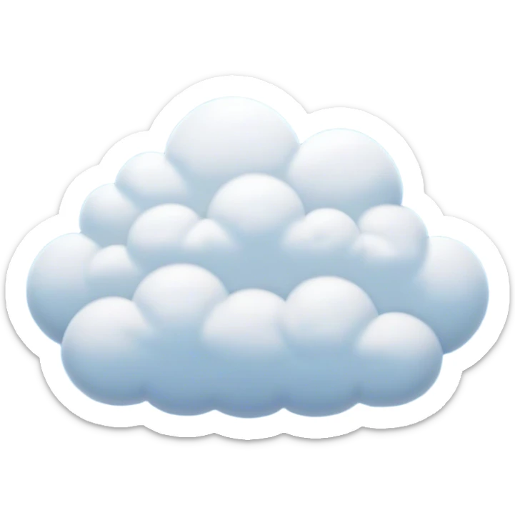 Cinematic Realistic Cumulus Emoji, Big and puffy, with cotton-like clouds floating in the clear blue sky. The rounded tops of the clouds glow with the light of the sun, while their soft, white texture adds a sense of calm and spaciousness. Soft glowing outline, capturing the essence of warmth, comfort, and peaceful skies in a perfect cumulus cloud! sticker
