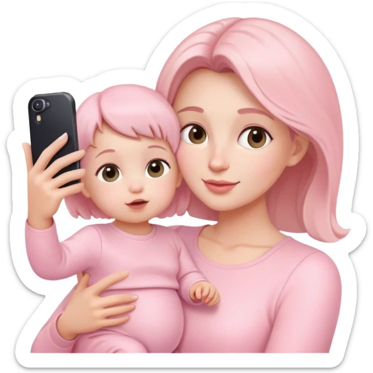 mother and baby taking selfie wearing pastel pink outfits sticker