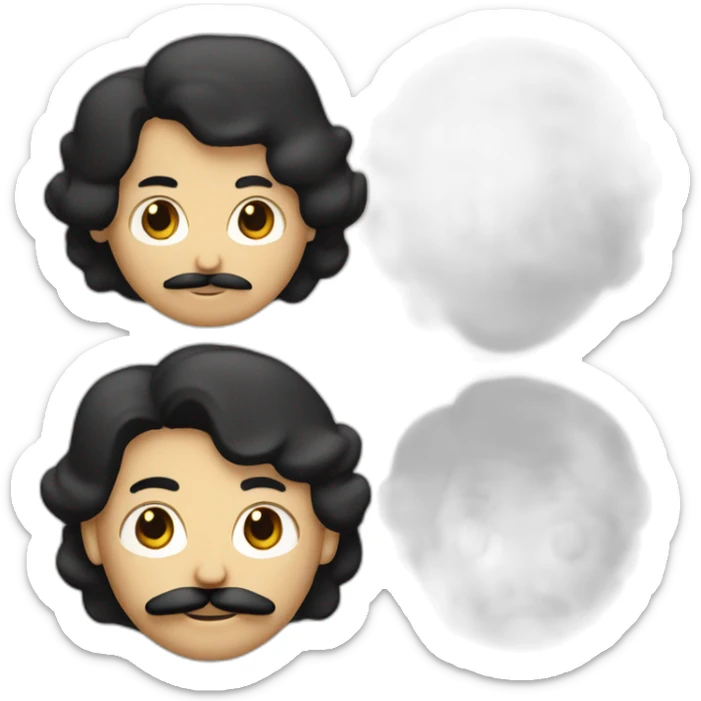 Un homme blanc avec un costume noir et une moustache noire et des cheveux noir plaqué sticker