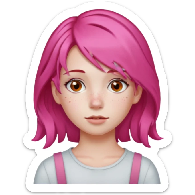  girl with pink hair and red color hairclip sticker