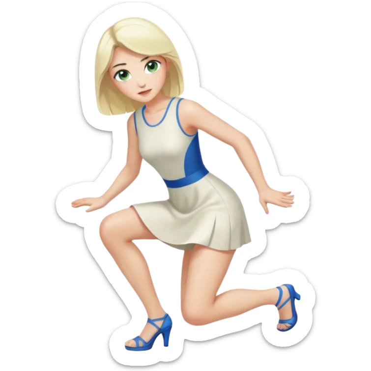 prince, black hair, blue eyes, garment, woman, blonde hair, green eyes, bending knee, sleveless white dress, sticker
