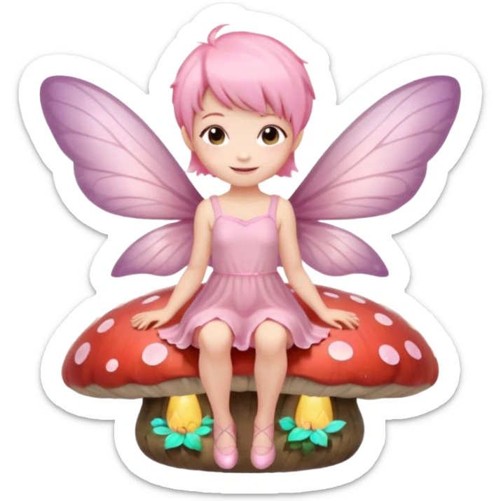 A tiny pastel fairy with pink short hair with glowing wings and a sweet smile  sticker