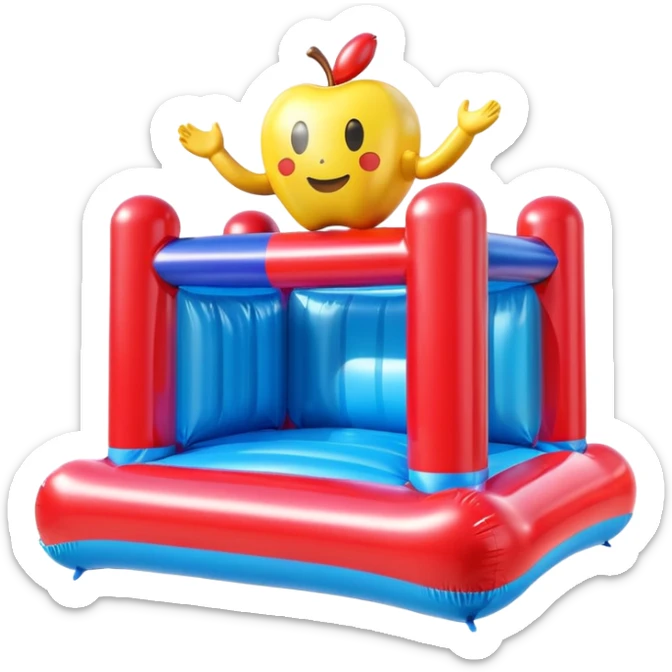 3D render of Bouncy Castle made of shiny inflatable vinyl, visible seam lines, air valve, highly reflective plastic texture, pool toy aesthetic, Apple emoji style, isolated on white background --v 6.0 sticker