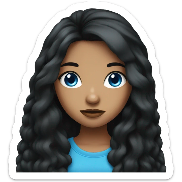 baddie girl whit black long hair and blue eyes sticker