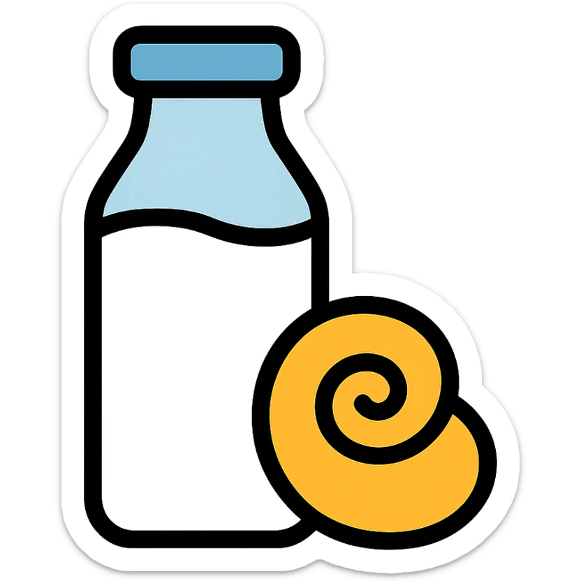 a bottle of milk with a golden buttery swirl, icon style sticker