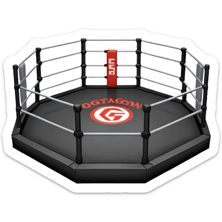 MMA cage arena object icon, octagon fighting cage with metal fence walls, padded corner posts, professional combat arena, 3D cartoon style, mobile game icon style, centered, clean background, no people, no text, no watermark
 sticker