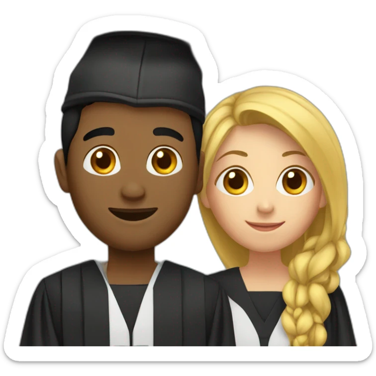 a graduating student in graduation gown consisting of one woman and one man sticker