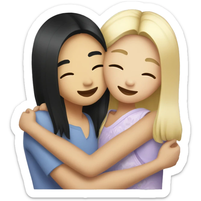 Person with blond hair who is hugging a Asian girl with black hair sticker