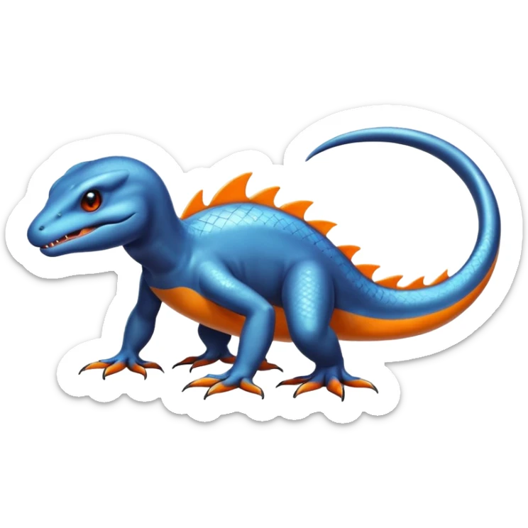 Shiny Black Koraidon-Latios-Salamander-Fakémon-hybrid-creature (full body) with orange belly sticker