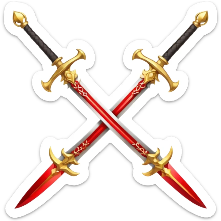 Golden fiery royal two crossed swrods with red gem and golden blade sticker