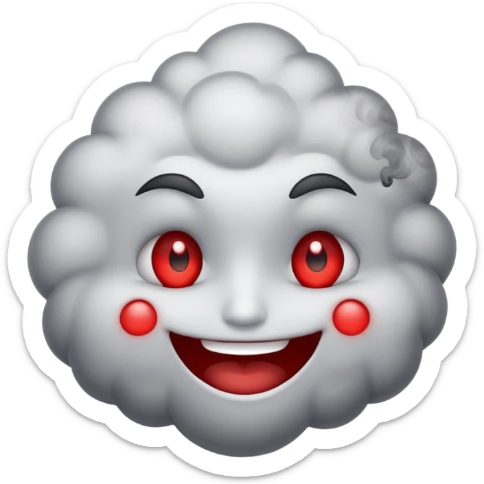 Smiling face with red eyes and small puffs of smoke nearby sticker
