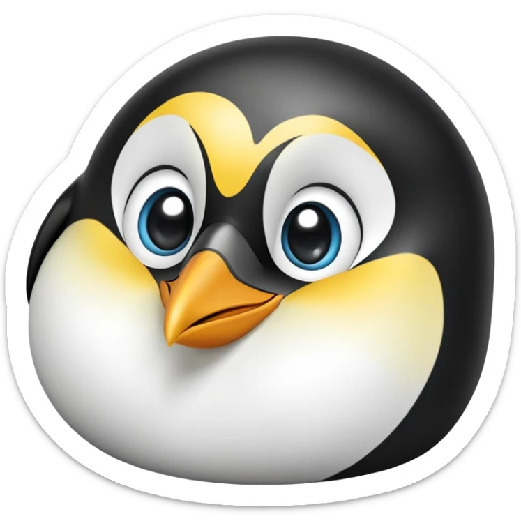 cinematic-cute-emperor-penguin-portrait-emoji,-head-tilted-playfully-and-inquisitively,-with-glossy,-pristine-plumage-accented-by-a-bright-beak-and-round,-sparkling-eyes-filled-with-curiosity,-simplified-yet-irresistibly-adorable-features,  sticker