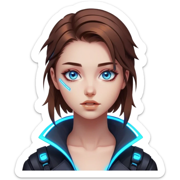 Neon cyberpunk style 
girl with brown hair and blue eyes 
falls sticker