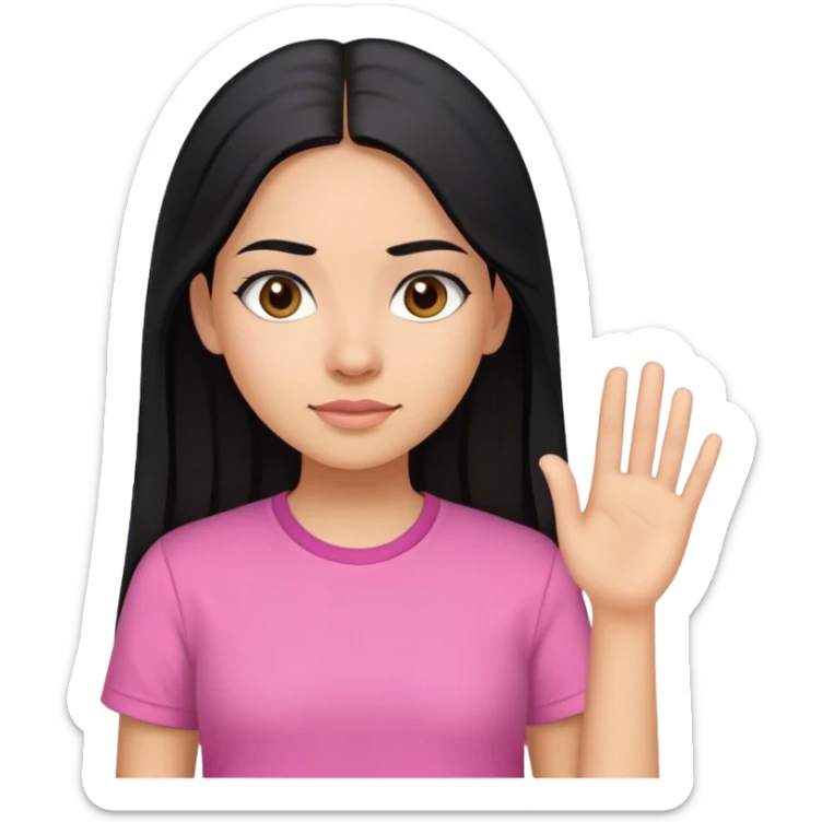 Hispanic girl with Long black hair straight with a pink shirt sticker
