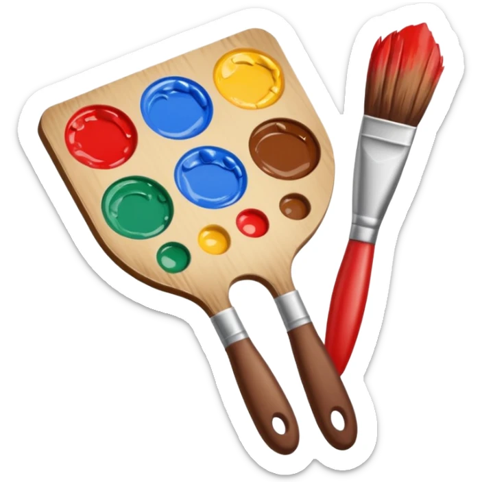 STICKER PINCEAUX ROUGE ET BRUN AVEC PALETTE DE PEINTURE ET TACHE DE PEINTURE sticker