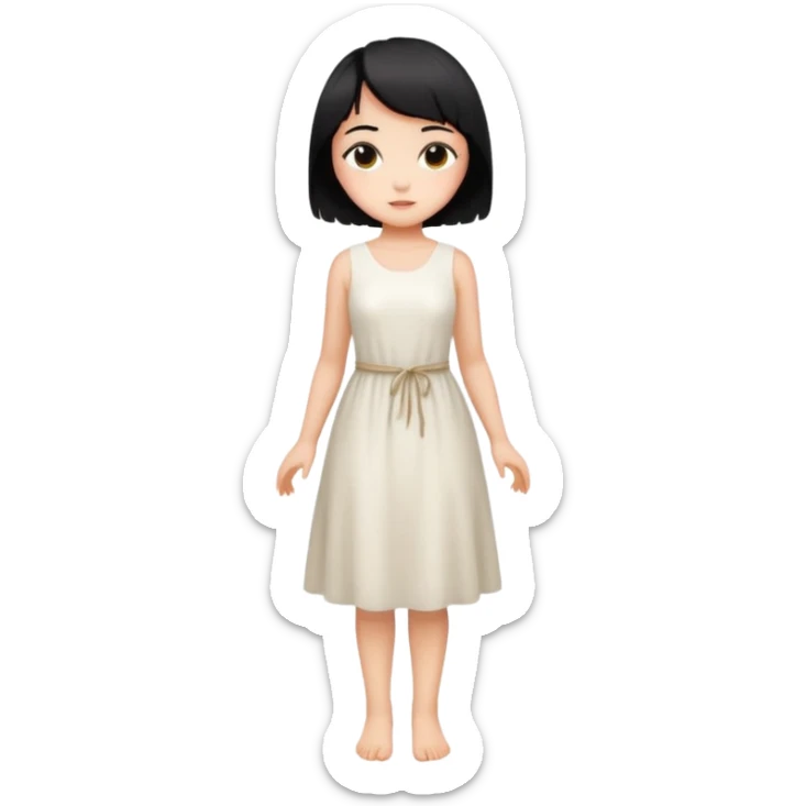 Girl with short black hair, wheat skin, and white dress in different poses sticker