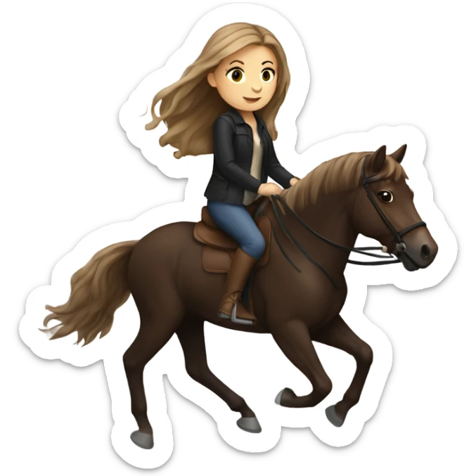 Girl with light brown hair riding a dark brown horse with dark brown hair  sticker