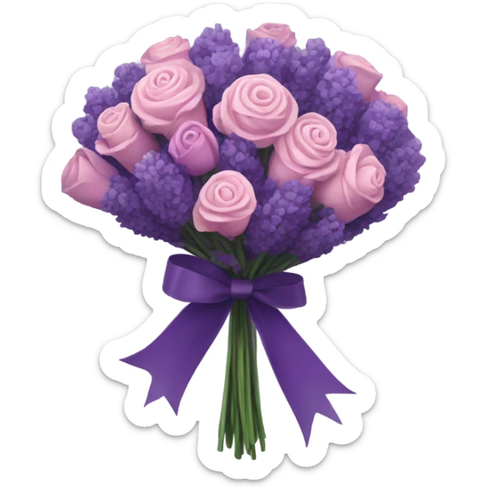 a beautiful aesthetic bouquet of dark purple and light pink lavender tied with a silk purple ribbon sticker