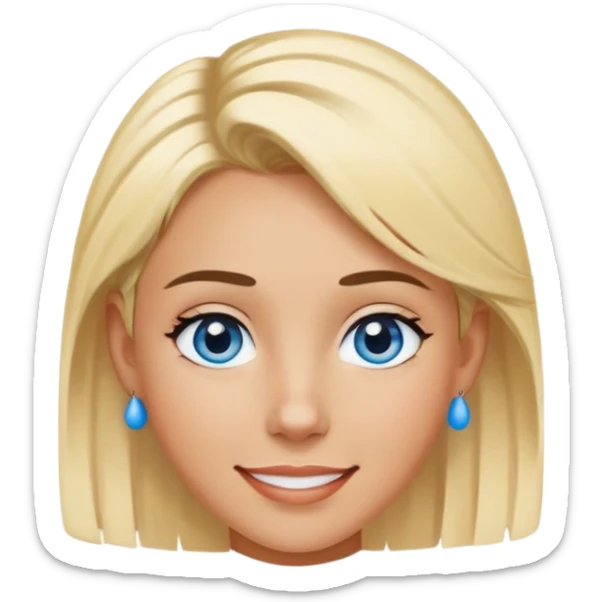 Person with blue eyes and messed up short blonde hair and tanned with a good smile and black dot earrings sticker