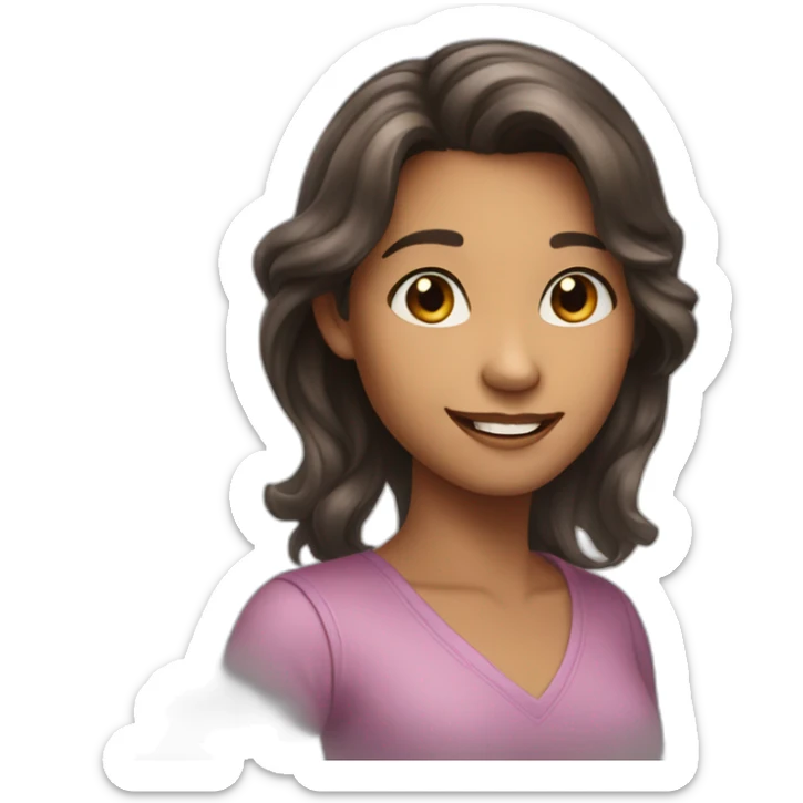 Emoji of a girl with a blend of handsomeness and charm, a welcoming smile, and a tender voice. sticker