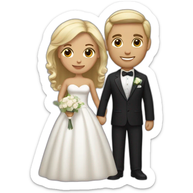 Tan Woman with dark brown hair and man with blonde hair getting married sticker