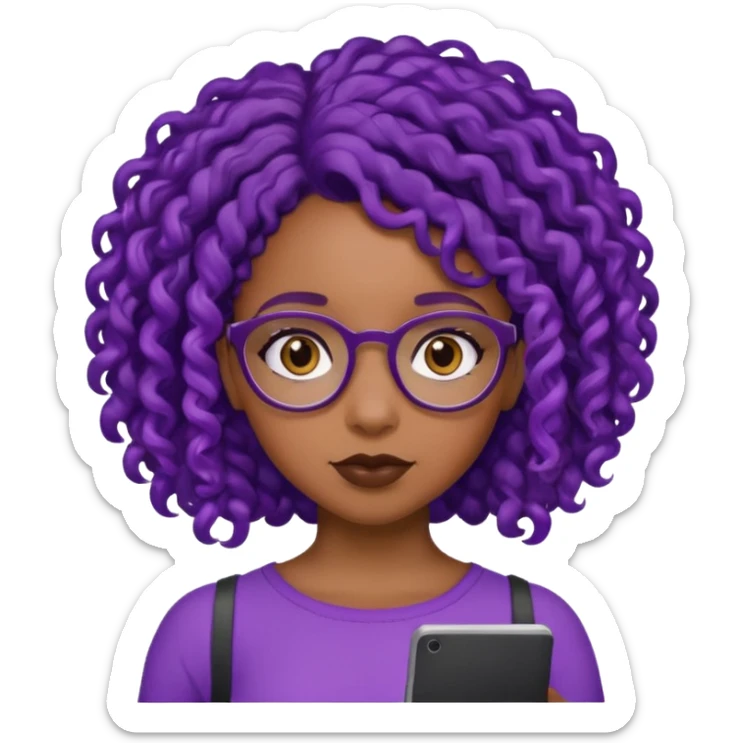 this emoji 🤓 but it’s a black girl with purple black curly hair no shoulders  sticker