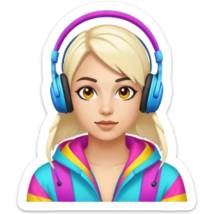 Russian rave artist with headphones and colorful outfit performing sticker