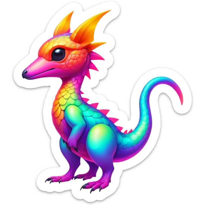 Tropical futuristic lush warm-colored modern colorful neon-colored Fakémon-Trico-creature sticker