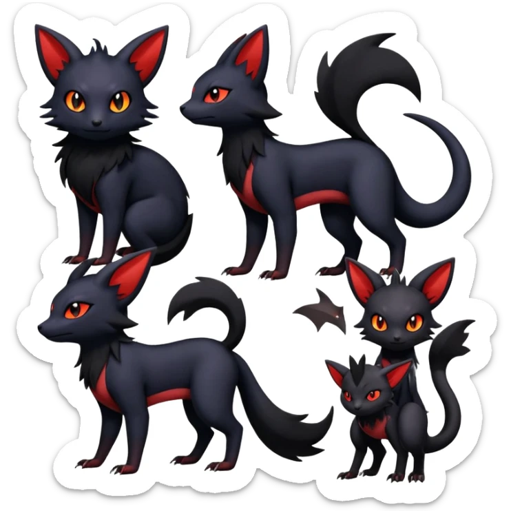Salandit-Umbreon-Litten-Zorua-Noibat-Fakémon-hybrid-creature (full body)  sticker