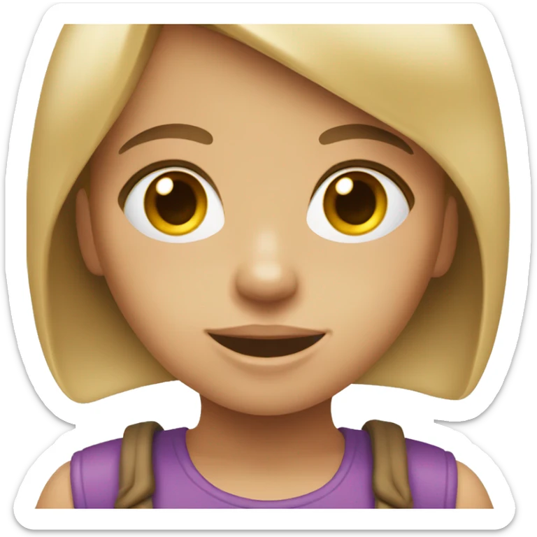 Girl with dirty blonde hair and hazel eyes holding a toy  sticker