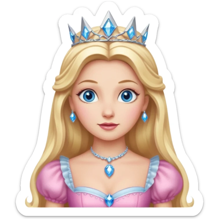 Glinda from the Wizard of Oz with blue eyes, blonde long hair, pink outfit sticker