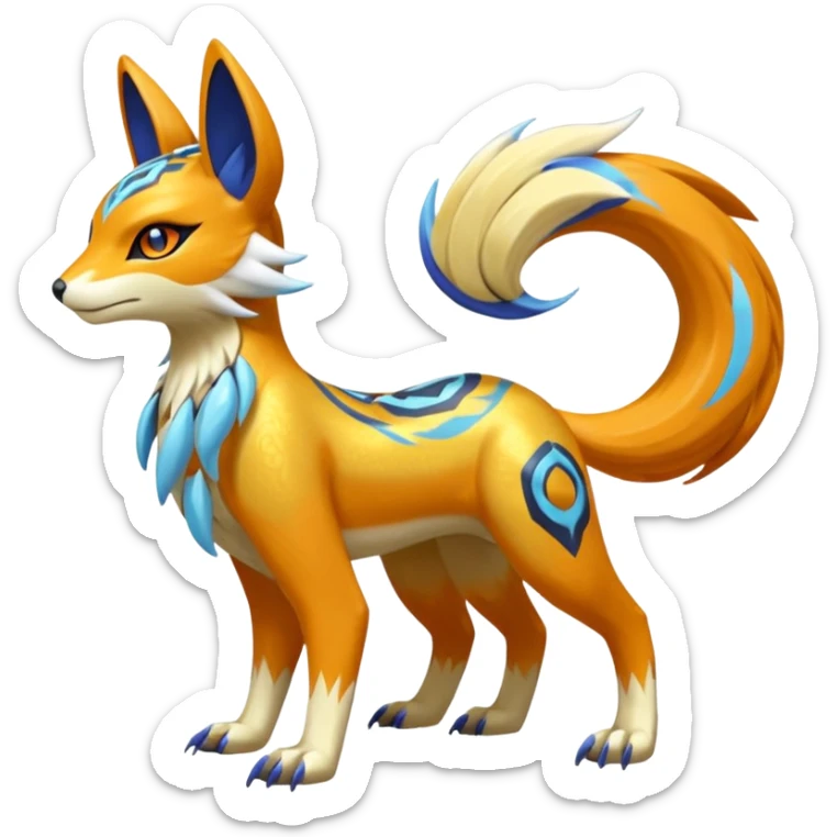 Tribal Exotic Meloetta-Lombax-Renamon-Protogen-Palkia-hybrid-fusion-Fakémon-creature, full body sticker