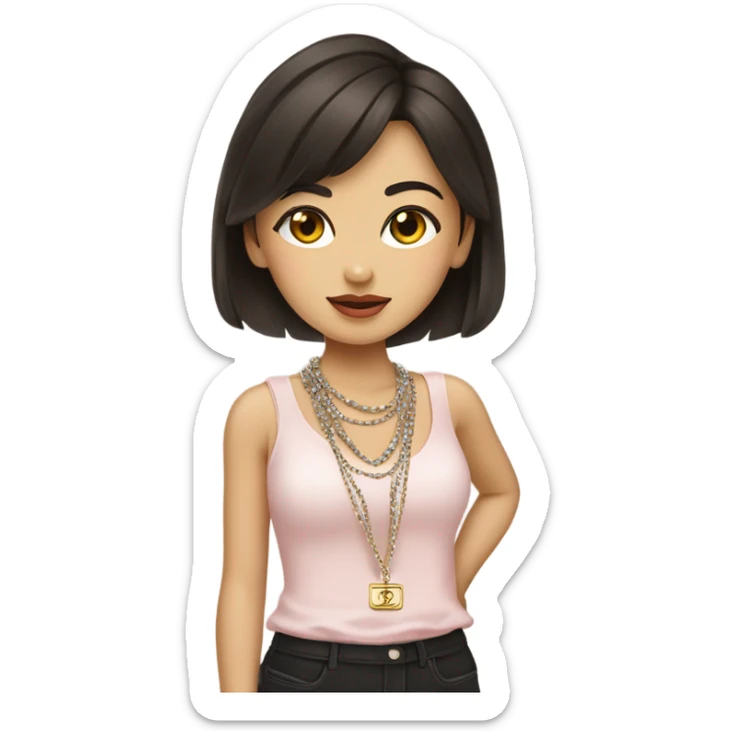 Brunnete Chanel Asian Girl with Birkin bag and Chanel necklace sticker