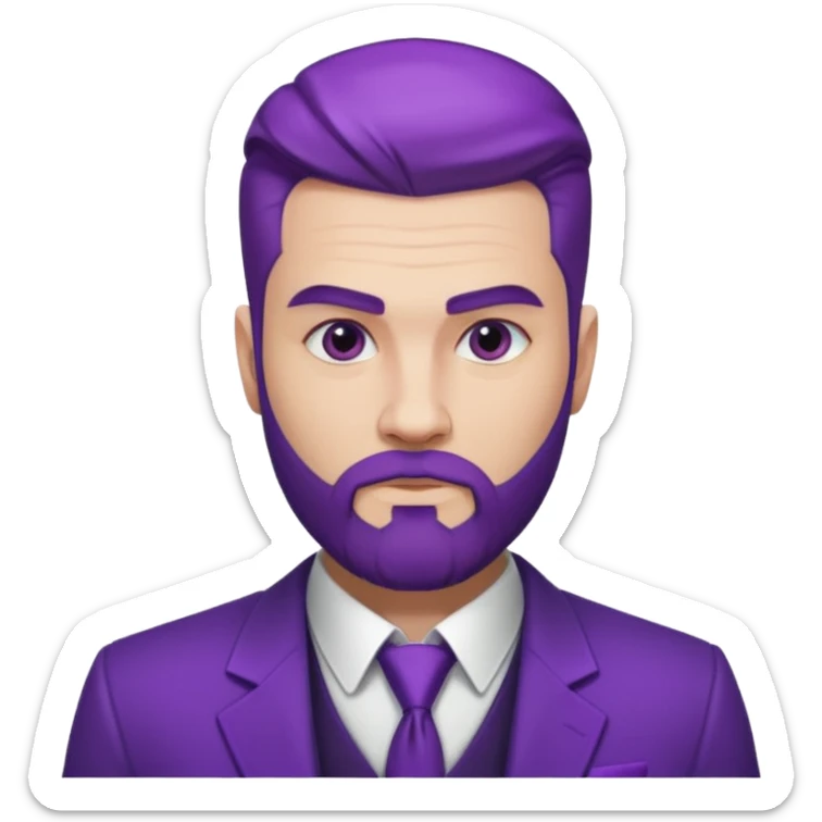 Give me png of a character having bold masculine beard and hairs with white skin which should look similar to a gangster, the colour tone should be purple sticker