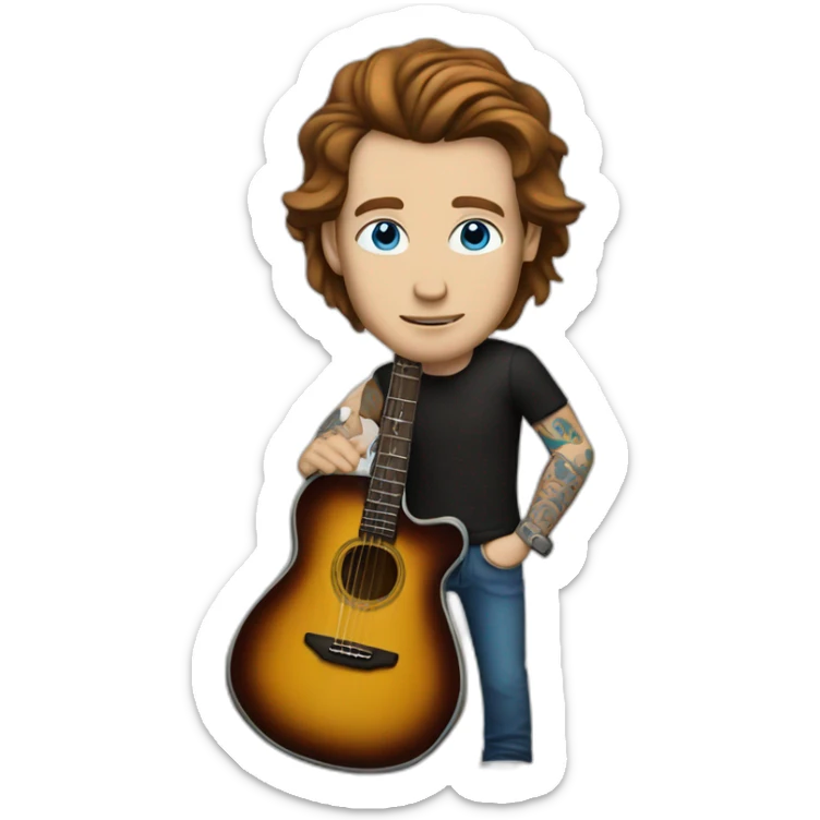 rock star white man with a guitar and brown hair and blue eyes and tattoos sticker
