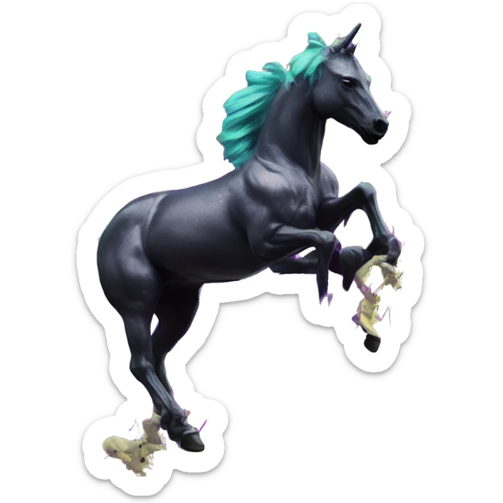 .Zombie_ Vaporwave black holographic oilslick zombie unicorn yellow caution tape graffiti Pegasus with  prosthetic leg  sticker