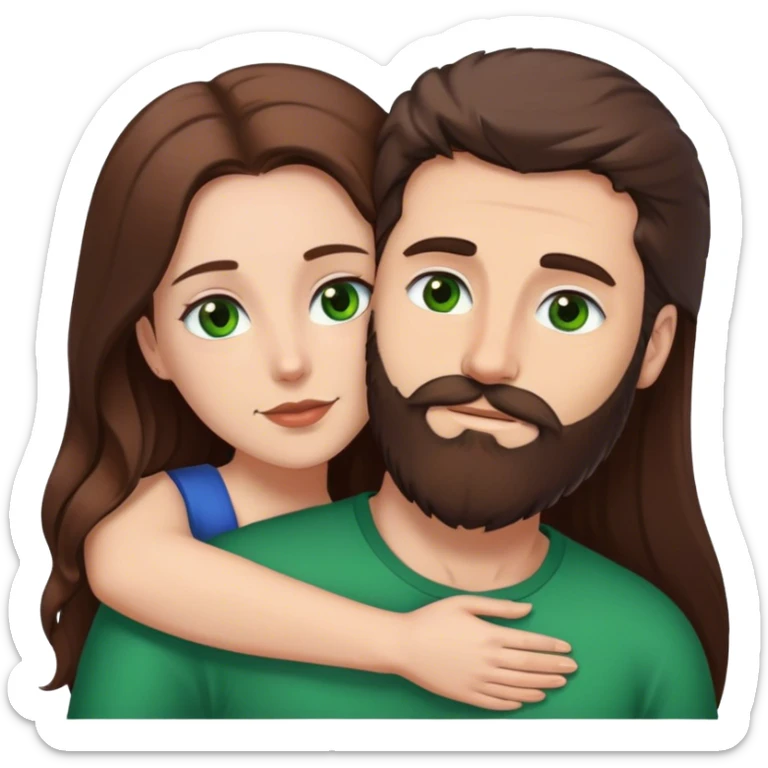 White man BROWN beard and brown eyes and dark BROWN hair hugging white woman with long brown hair and green eyes sticker