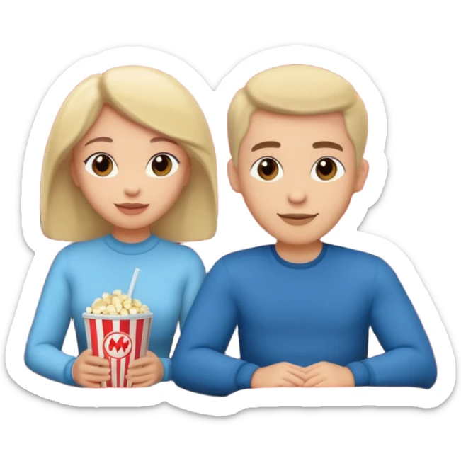 A couple sitting on a sofa inside a movie theater enjoying a film. sticker