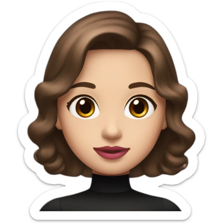 A girl with brown eyes, brown hair, plump pink lips with an oval face in a black dress sticker
