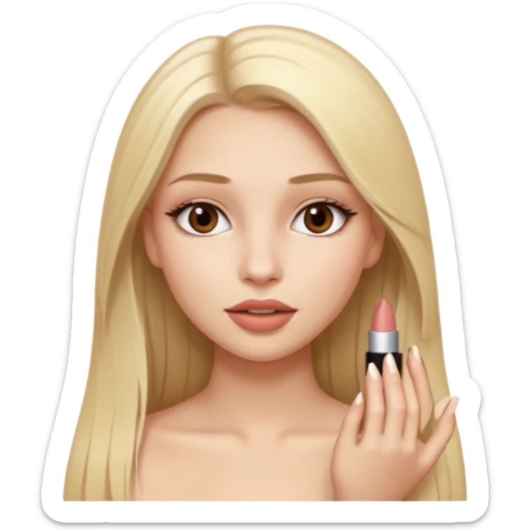 una chica con pose divertida de 18 años con los labios con pintalabios nude y los ojos maquillados, de piel blanca con el pelo liso, largo y rubio, ojos marrones GUAPA sticker