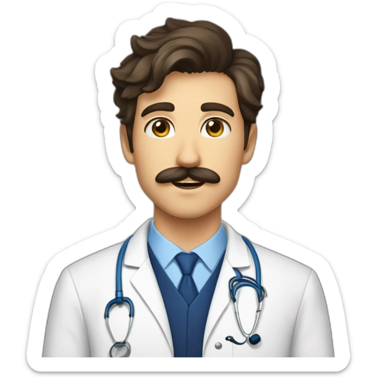 Jeune docteur mâle Brun, aux YEUX BLEUS, portant une moustache et un bouc  sticker
