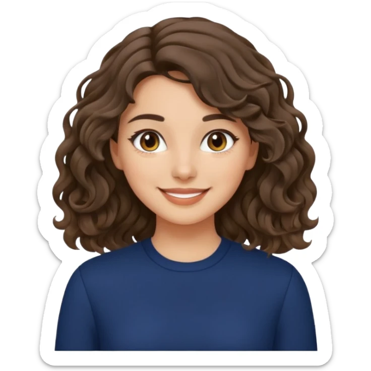 A brunette wavy hair girl, with fair/olive skin, simple makeup wearing navy blue clothes sticker