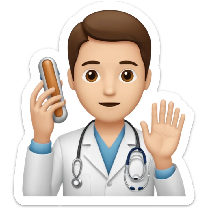 Radiografía de mano sostenida por un médico sin estetoscopio bata blanca  piel clara cabello café obscuro hombre sticker