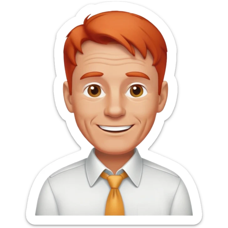 cheerful senior white male, athletic build, receding red hair, professional and friendly, in a collared shirt sticker